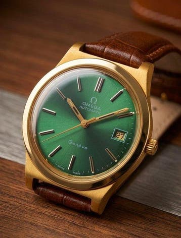 Omega - Vintage Geneve Automatic – Brushed Green Dial -, Sieraden, Tassen en Uiterlijk, Horloges | Heren, Nieuw