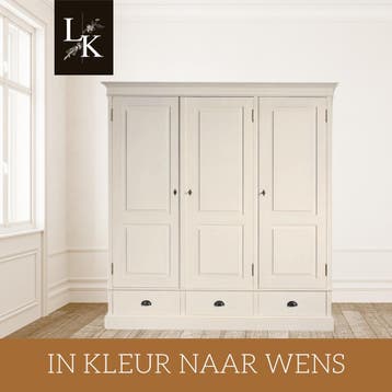 Kledingkast 3-deurs – massief hout – wit – maatwerk mogelijk, Nieuw, Grenenhout, Landelijk, klassiek, Scandinavisch, Robuust, massief