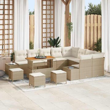 vidaXL Tuinbankenset 13 st 12-Aantal zitplaatsen Beige Poly, Verzenden, Nieuw, 3 zitplaatsen