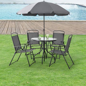 Tuinset 6-delig Milagro met parasol zwart en donkergrijs, Verzenden, Nieuw