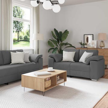 vidaXL Bank 3 st Donkergrijs Linnen-mix stof, Verzenden, Nieuw, Stof, 200 tot 250 cm