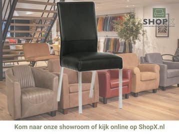 Leren eetkamerstoel Real - Granada Black (zwart) - Poten, Huis en Inrichting, Stoelen, Zwart, Nieuw, Ophalen of Verzenden, Eén