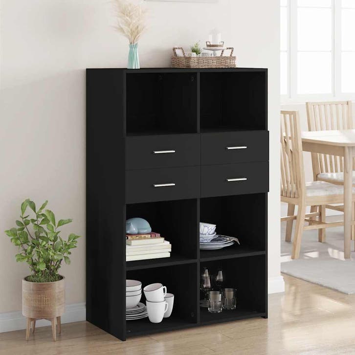 vidaXL buffetkast 80x42,5x124 cm bewerkt hout zwart, Huis en Inrichting, Kasten | Buffetkasten, 75 cm of meer, Nieuw, Overige houtsoorten