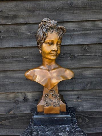 Beeld, XL Lady Bust - Art Nouveau - 60 cm - Brons, Marmer