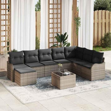 vidaXL Tuin Sofa Set 9 st Grijs poly rattan, Verzenden, Nieuw, Rotan, Meer dan 8 zitplaatsen