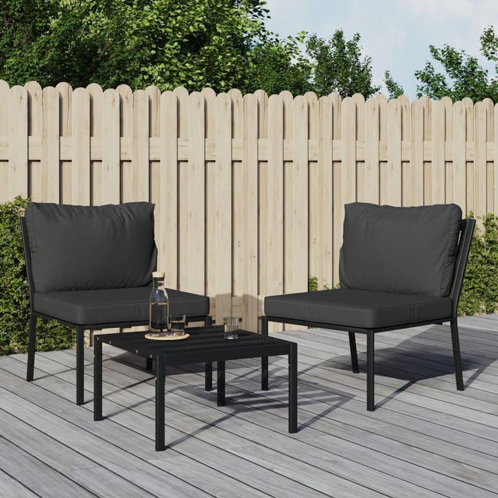 vidaXL Tuinstoelen met grijze kussens 2 st 60x74x79 cm staal, Tuin en Terras, Tuinsets en Loungesets, Tuinset, Nieuw, Rvs, Verzenden