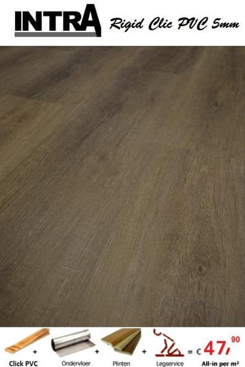 Klik PVC + ondervloer + plinten + leggen = voor € 42,90 p/m², Nieuw, Grijs, Vinyl