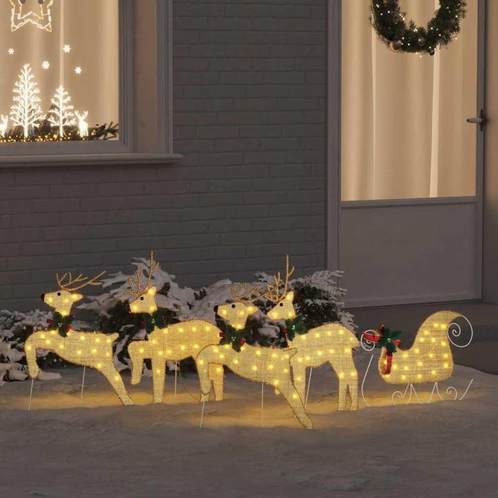 vidaXL LED Rendieren 5 st Goud 43 x 18 x 66 cm Stof, Diversen, Kerst, Nieuw, Verzenden