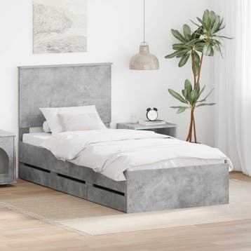 vidaXL Bedframe met lade Beton Grijs 90 x 190 cm, Eenpersoons, Verzenden, Nieuw, Grijs