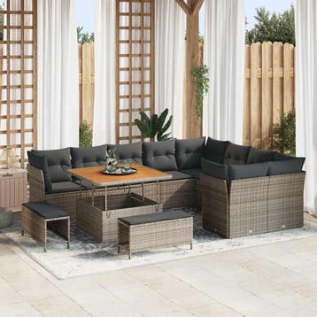 vidaXL Tuin Sofa Set 12 pcs Grijs Poly rattan en, Verzenden, Nieuw, Rotan, 2 zitplaatsen