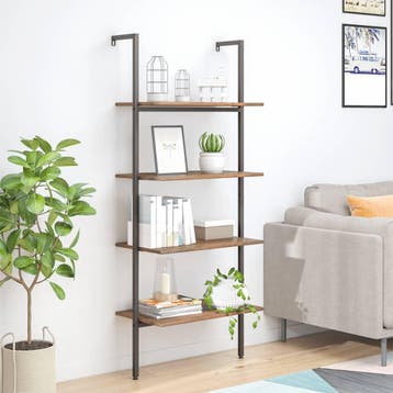 vidaXL Ladderrek met 4 schappen 64x35x152,5 cm donkerbruin, Huis en Inrichting, Kasten | Boekenkasten, Verzenden, Nieuw, 50 tot 100 cm