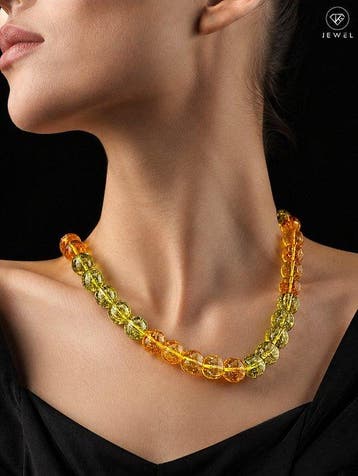 Gekraakte kwarts kralenketting - groen-gele edelsteen - 925