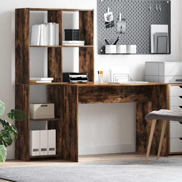 vidaXL Bureau met plank Gerookt eiken 138,5 x 55 x 143 cm, Verzenden, Nieuw