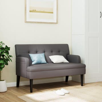 vidaXL Bankje met rugleuning 112x65,5x75 cm kunstleer grijs, Huis en Inrichting, Banken | Bankstellen, Verzenden, Nieuw, Leer