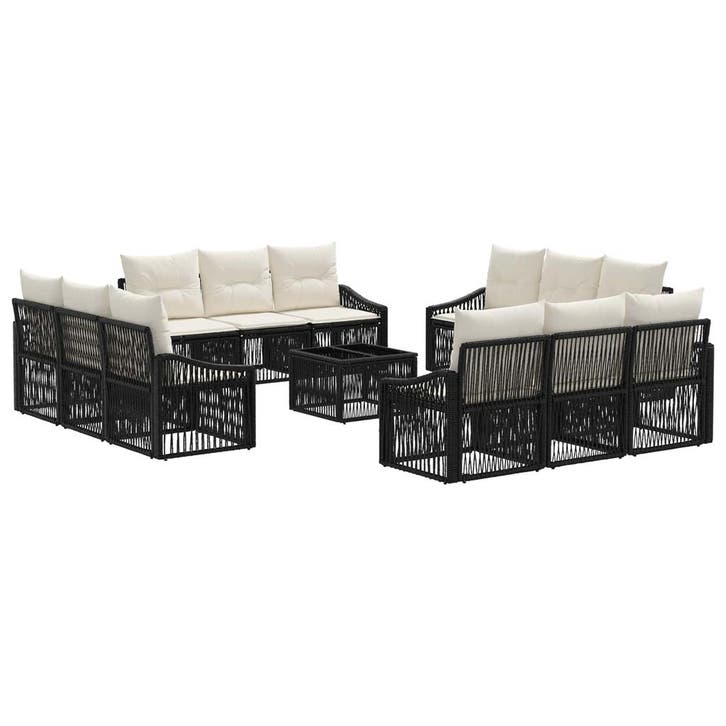 vidaXL Tuinbankenset 13 pcs Zwart poly rattan, Tuin en Terras, Tuinsets en Loungesets, Nieuw, 3 zitplaatsen, Verzenden