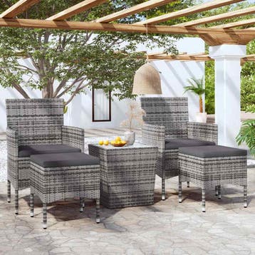 vidaXL 5-delige Bistroset poly rattan en gehard glas grijs, Verzenden, Nieuw