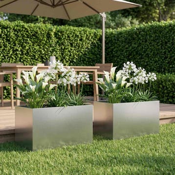 vidaXL Plantenbak 2 st zilver 50 x 40 x 40 cm Roestvrij, Verzenden, Minder dan 60 cm, Nieuw, Metaal