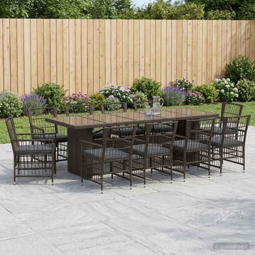 vidaXL Buiten eettafelset 11 st Zwart poly rattan, Tuin en Terras, Tuinsets en Loungesets, Verzenden, Nieuw, Meer dan 8 zitplaatsen