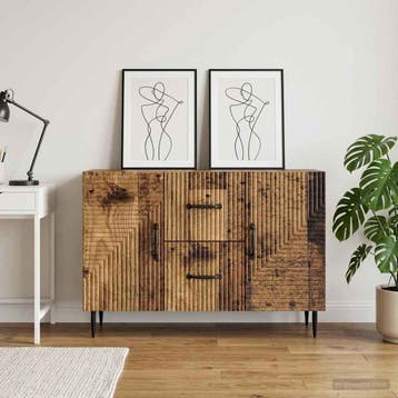 vidaXL Dressoir met lade Oud hout 89 x 34,5 x 60 cm Bewerkt, Verzenden, Nieuw, Overige houtsoorten, Minder dan 50 cm