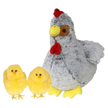 Pluche kip knuffel - 20 cm - grijs - met 4 kuikens, Verzenden, Nieuw