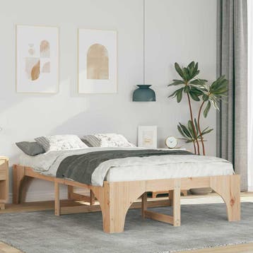 vidaXL Bedframe Bruin 135 x 190 cm Massief grenenhout, Bruin, Verzenden, Nieuw, Twijfelaar