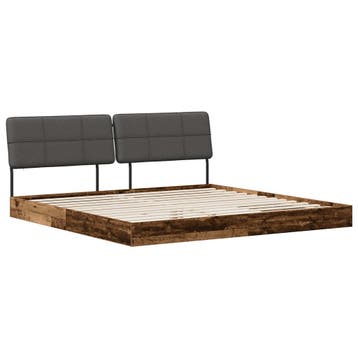 vidaXL Tweepersoonsbed met hoofdbord Oud hout en donkergrijs, Verzenden, Nieuw, Bruin, Hout