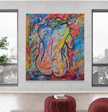 Jovan Srijemac (1962) - She in a colorful world - (XXL), Antiek en Kunst, Kunst | Schilderijen | Modern
