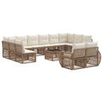 vidaXL Tuinbankenset 13 pcs Beige en Crème Wit poly rattan, Tuin en Terras, Tuinsets en Loungesets, Verzenden, Nieuw, 3 zitplaatsen