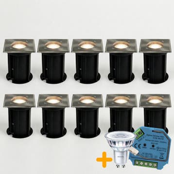 10-Stuks | SMART LED Grondspot GU10 vierkant | Athens | RVS, Nieuw, Ophalen of Verzenden, Netvoeding, Spots