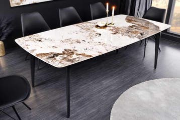 Eettafel MILANO 180cm wit Pandora keramiek zwart metalen, Ophalen of Verzenden, Nieuw