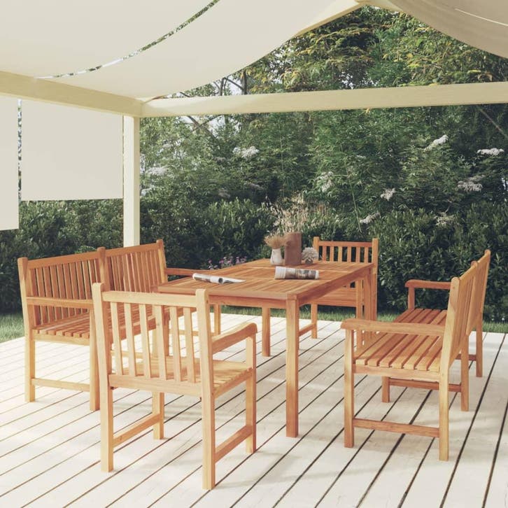 vidaXL 5-delige Tuinset massief teakhout, Tuin en Terras, Tuinsets en Loungesets, Tuinset, Nieuw, Teakhout, Verzenden