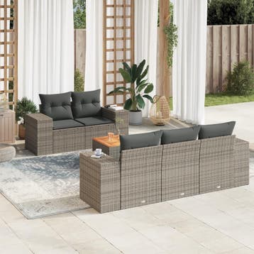 vidaXL 6-delige Loungeset met kussens poly rattan grijs, Verzenden, Nieuw, 6 zitplaatsen, Loungeset