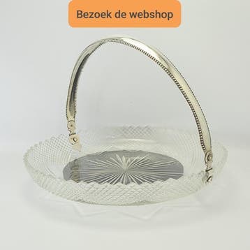 Antieke kristallen schaal met zilveren hengsel, Antiek en Kunst, Verzenden, Zilver