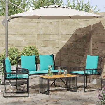 vidaXL Buitenmeubelset 9 st Zwart en Turquoise poly rattan, Verzenden, Nieuw, Rotan, Meer dan 8 zitplaatsen