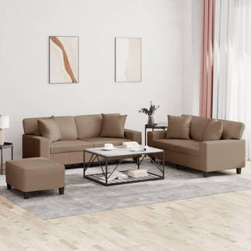 vidaXL 3-delige Loungeset met kussens kunstleer, Verzenden, Nieuw, Leer, Minder dan 150 cm