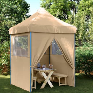 vidaXL Partytent inklapbaar pop-up met 4 zijwanden beige, Verzenden, Nieuw, Partytent
