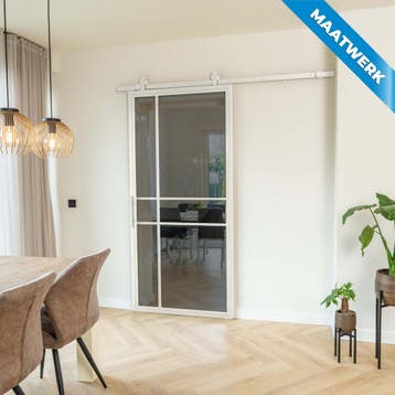 Stalen Schuifdeur - 6 Vlaks - Wit - Maatwerk - Rook glas, Nieuw, Metaal, Inclusief glas