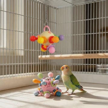 Vogel Speeltuin Molen met Houten Zitstok, Touw & Belletjes -