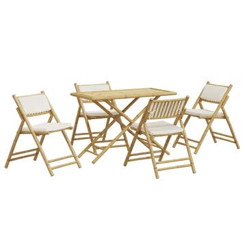 vidaXL 5-delige Bistroset inklapbaar met kussens bamboe, Verzenden, Nieuw, Hout