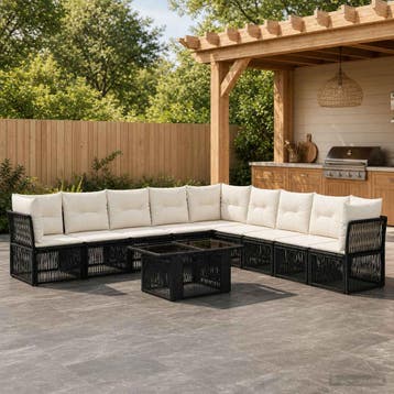 vidaXL Tuinbankenset 10 st Zwart poly rattan, Huis en Inrichting, Verzenden, Nieuw