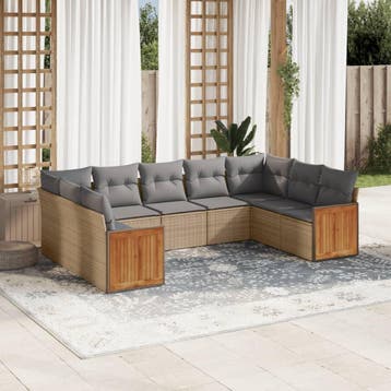 vidaXL 9-delige Loungeset met kussens poly rattan beige, Tuin en Terras, Verzenden, Nieuw, Loungeset