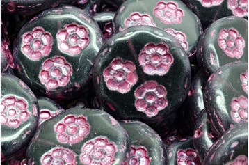 1 x Tsjechische pressed beads glaskralen Flower Trio Coin..., Ophalen of Verzenden, Nieuw, Kraal