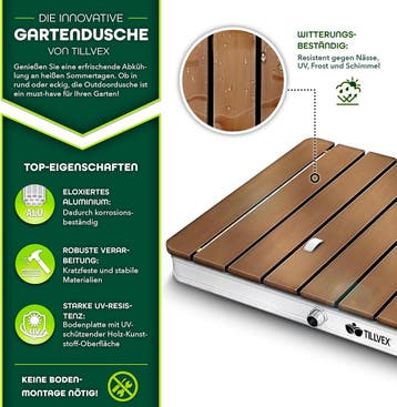 Tillvex® Tuindouche met voetpedaal - Buitendouche - 70x55cm, Verzenden, Zo goed als nieuw