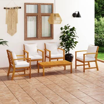 vidaXL 5-delige Loungeset met kussens massief acaciahout, Tuin en Terras, Verzenden, Nieuw, Hardhout, Loungeset