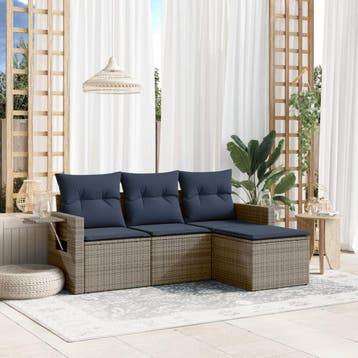 vidaXL 4-delige tuinbankset met kussens, grijs polyrotan, Tuin en Terras, Tuinsets en Loungesets, Verzenden, Nieuw