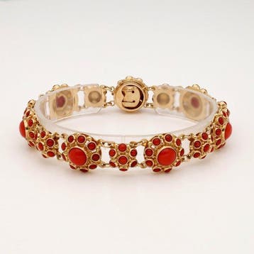 Armband - 14 karaat Geel goud - Bloedkoraal, Sieraden, Tassen en Uiterlijk, Armbanden, Nieuw