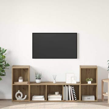 vidaXL Tv-meubelset 3 st Bruin Bewerkt hout, Huis en Inrichting, Kasten | Televisiemeubels, Minder dan 50 cm, Verzenden, Nieuw