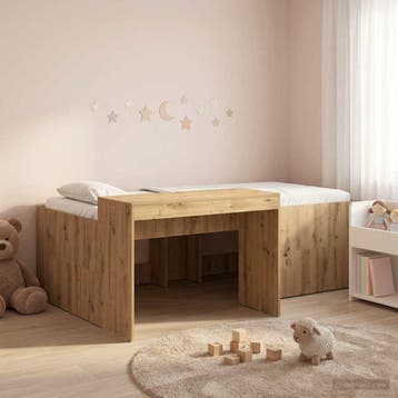 vidaXL Hoge Bed Frame met Bureau voor Kinderen Artisanaal, Verzenden, Nieuw, Bruin, Hout