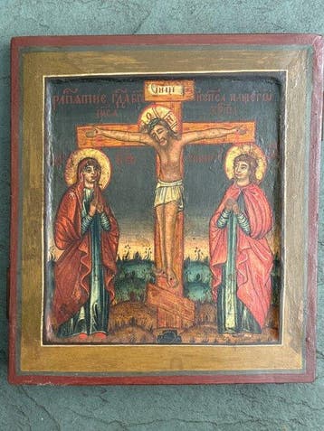 Icoon - Kruisiging van Christus - Hout, Antiek en Kunst
