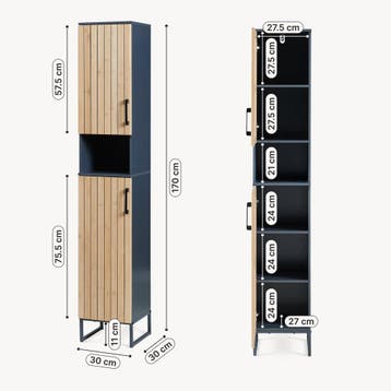 Badkamerkast Svanes hoge kast 30x30x170 cm donkergrijs en na, Verzenden, Nieuw